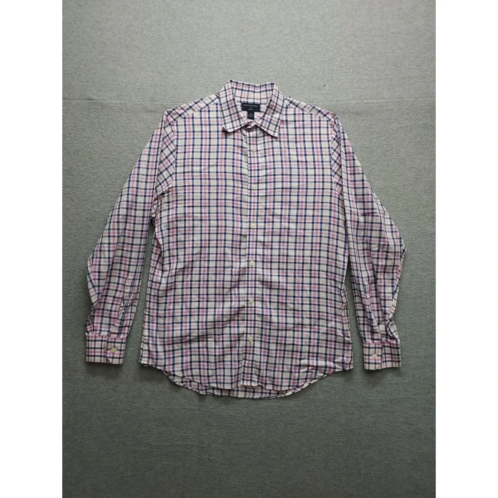Banana Republic Men Shirt M Multicolor Plaid Button Down Long Sleeve Logo Casual